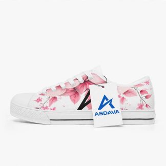 ASDAVA Canvas Shoes - White Pink Floral Black Logo Edition