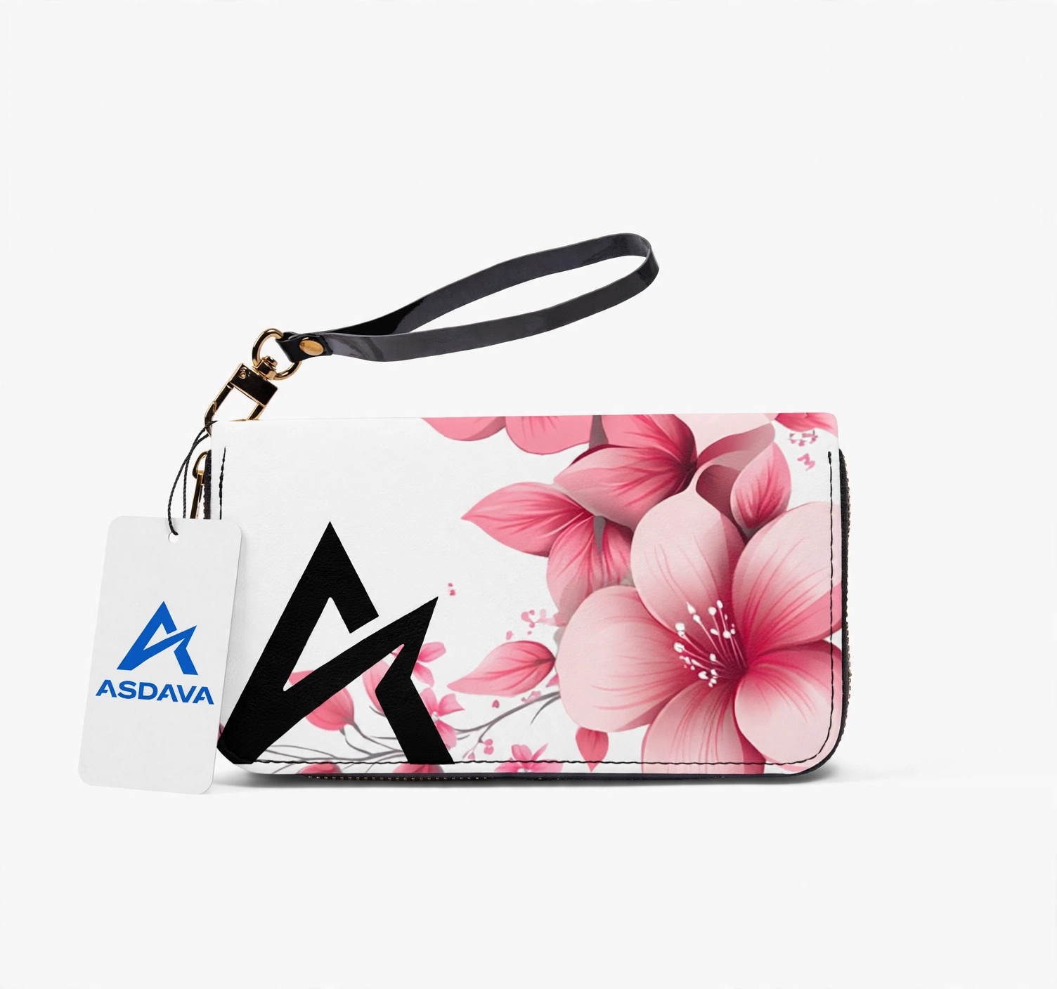 ASDAVA Long Wallet - White Pink Floral Black Logo Edition