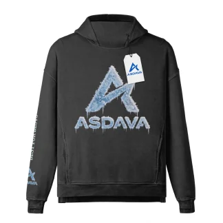 ASDAVA Washed Turtleneck Hoodie - Faded Black Ice Logo Edition