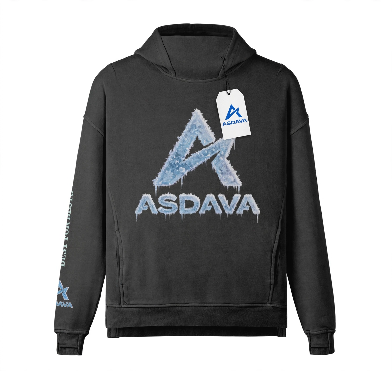 ASDAVA Washed Turtleneck Hoodie - Faded Black Ice Logo Edition