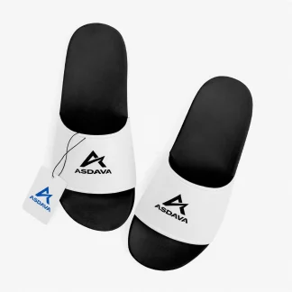 ASDAVA Unisex Slides - White Black Logo Edition