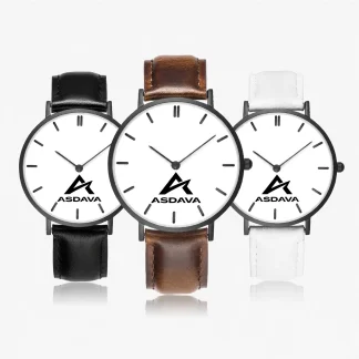 ASDAVA Watch - Black / Brown / White Leather Strap - White Dial