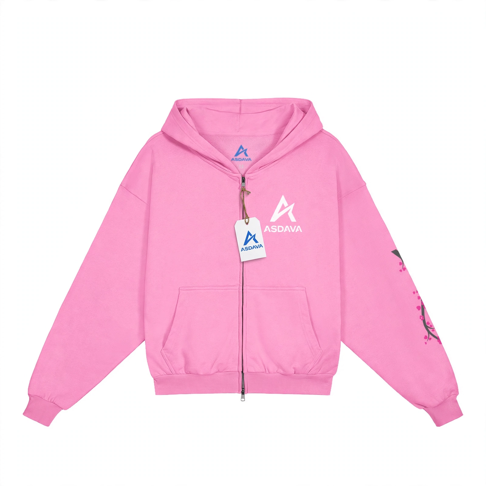 ASDAVA Women's Balloon Zip Hoodie - Light Grey Sakura Edition - Image 2