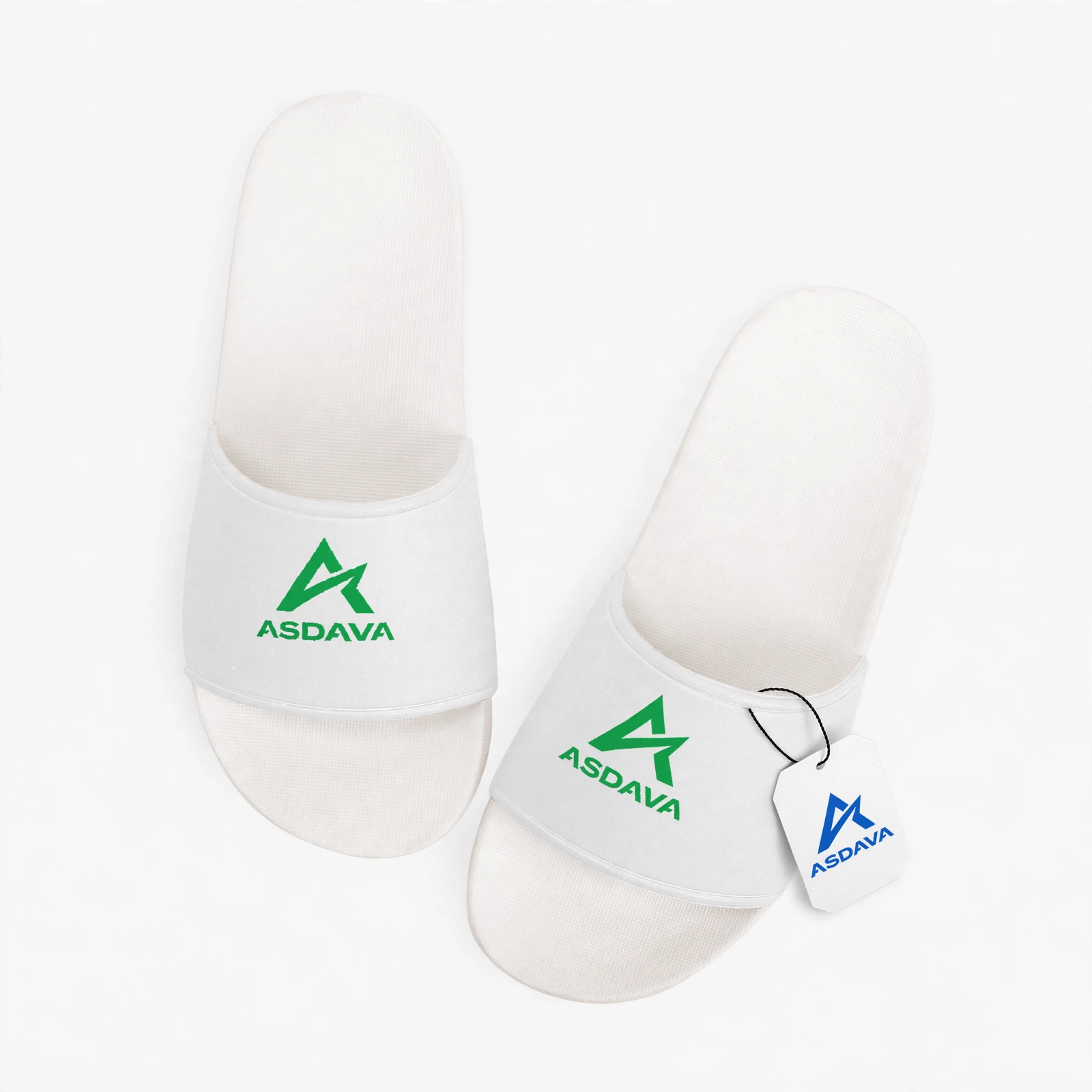 ASDAVA Sandals - White with Green Logo Print - Unisex Slide Sandals