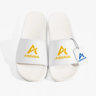ASDAVA Sandals - White with Yellow Logo Print - Unisex