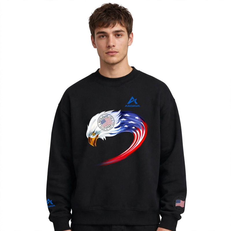 ASDAVA Oversized Sweatshirt - American Eagle Graphic - MADE IN THE USA - Fleece Lined Crewneck - Blue Logo - Unisex Streetwear - Image 4