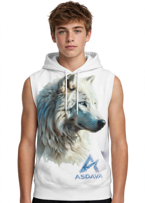 ASDAVA - Wear Your Uniqueness | White Wolf Sleeveless Hoodie | Best For The Best