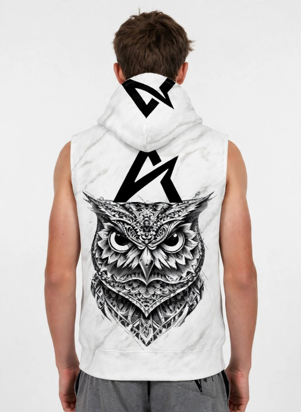 ASDAVA Tribal Owl Sleeveless Hoodie | Aztec Wisdom - Image 6