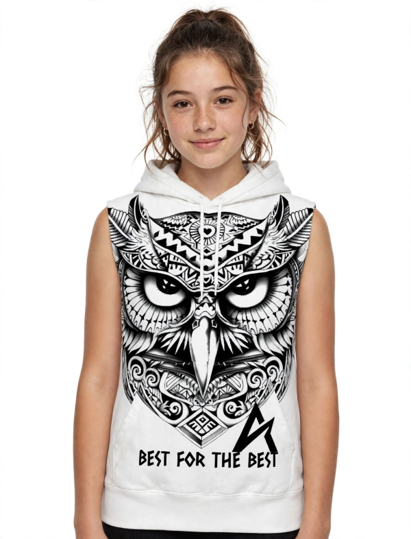 ASDAVA Tribal Owl Sleeveless Hoodie | Aztec Wisdom - Image 4