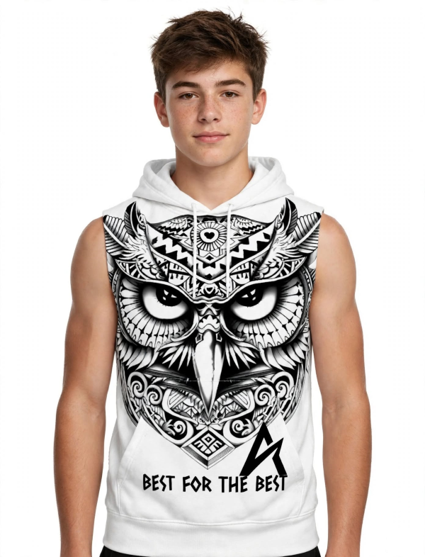 ASDAVA Tribal Owl Sleeveless Hoodie | Aztec Wisdom - Image 5