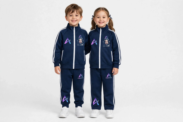 ASDAVA Kids’ Contrast Tape Track Set – Galaxy Baby Astronaut Edition – Coach Jacket + Sweatpants – Navy – 2-Piece Set